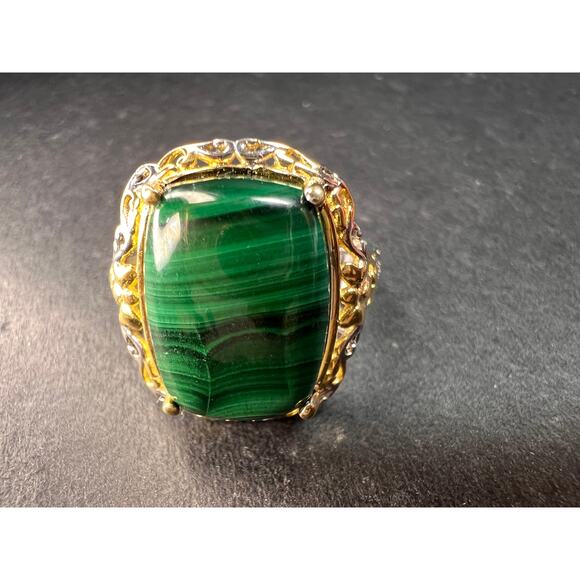 Karis Platinum & 18K Gold Plated Malachite Statement Ring Size 7 - Picture 11 of 16